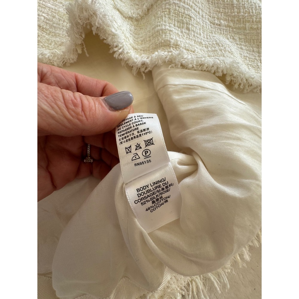 Lafayette 148 New York Harlow Tweed Jacket White Fringe Zip Size 12 - Picture 12 of 12